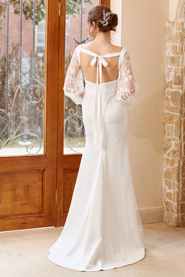 White Mermaid Manches Longues Robe de mariée
